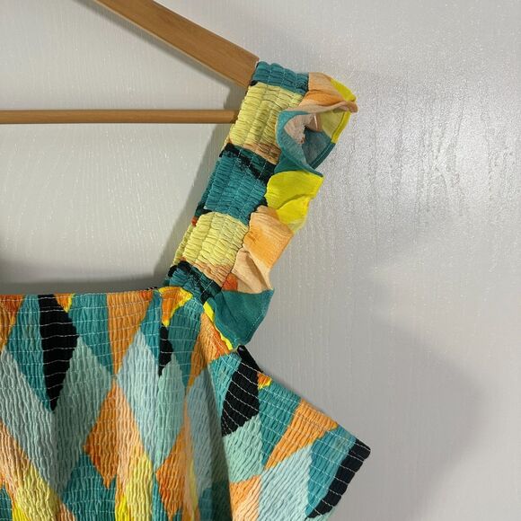 Torrid Peplum Crinkle Gauze Smocked Tank Top Geometric Multi-Color tank Size 4X - Picture 2 of 7